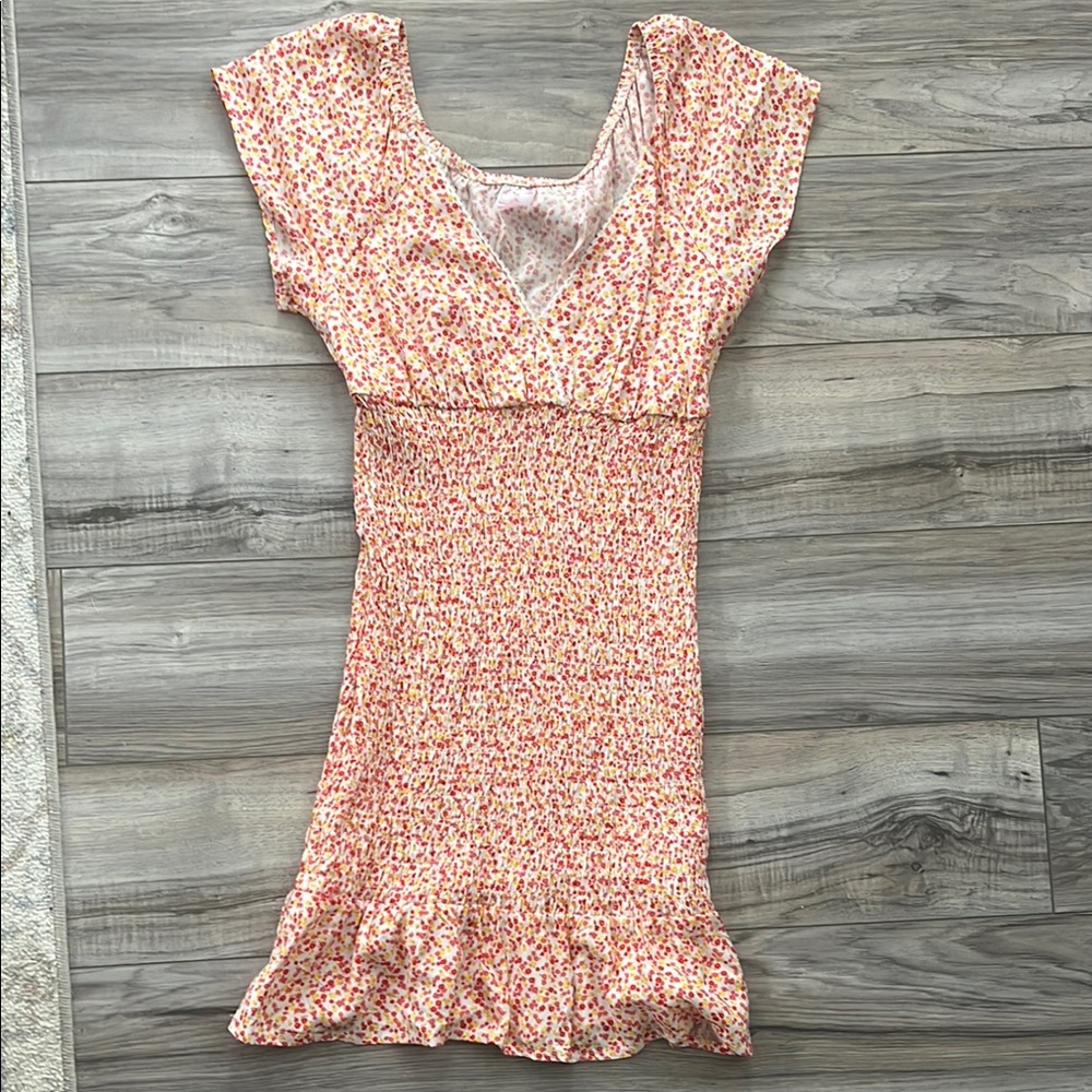 Floral Pink Mini Dress Smocked Medium